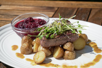 Steak on a restaurant table