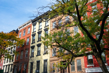 Row of Colorful Old Brick Buildings in the East Village of New York City