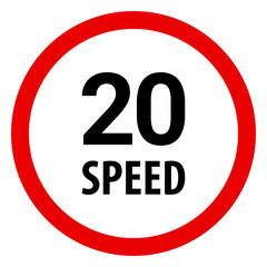 Traffic sign speed limit 20 vector. Red circle background.