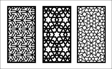 Lazer islamic pattern. Set of decorative vector panels for lazer cutting. Template for interior partition in islamic style. Ratio 1:2