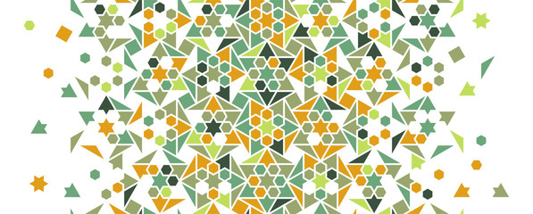 Green morocco vector seamless pattern. Geometric halftone texture with color mosaic disintegration