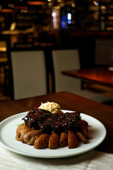 Steak on a restaurant table
