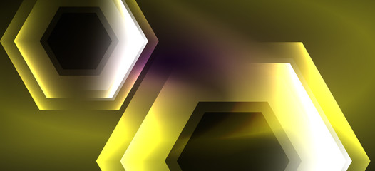 Shiny hexagon neon template. Futuristic digital technology concept. Vector abstract graphic design.