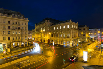 Fototapeta na wymiar Vienna State Opera at night, Vienna, Austria.