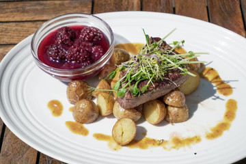 Steak on a restaurant table