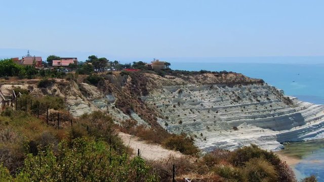 Coast of iconic Scala dei Turchi, southern Sicily, Italy, Europe, aerial shot