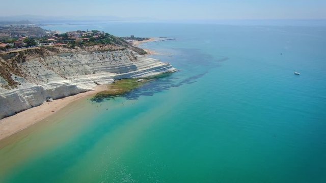Scenic landscape of coastline at Scala dei Turchi, Sicily, Italy, Europe, aerial shot