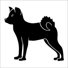 Dessin d’une silhouette noire d’un chien jalonnais, « Akita », sur fond blanc.