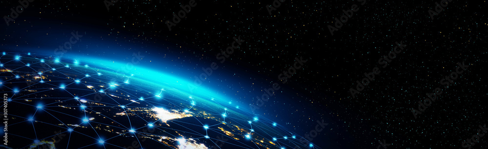 Wall mural global network for the exchange of data on the planet earth. blue black ground. elements of this ima