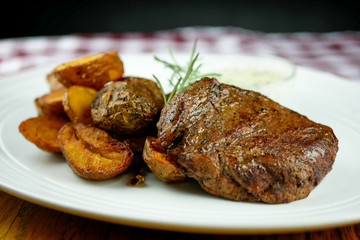 Steak on a restaurant table