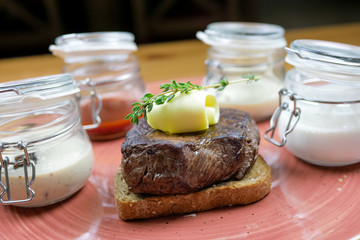 Steak on a restaurant table