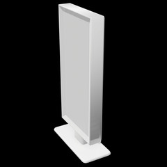 LCD Screen Stand. Blank Trade Show Booth. 3d render of lcd tv on black background. High Resolution. Ad template for your expo design.
