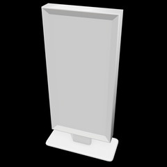LCD Screen Stand. Blank Trade Show Booth. 3d render of lcd tv on black background. High Resolution. Ad template for your expo design.