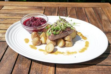 Steak on a restaurant table