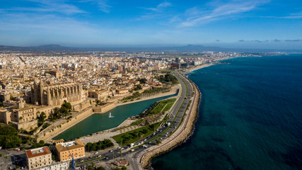 Cathedral and promenade of Palma de Mallorca Spain