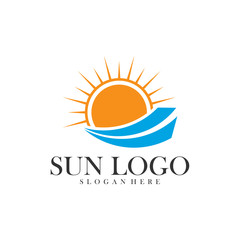 Sun with water logo design vector template, Icon symbol, Illustration