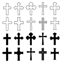 Set of cross many design icon on white, stock vector illustration