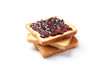 Stack of toasts with jam isolated on white background
