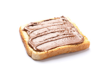 Toast with chocolate cream isolated on white background