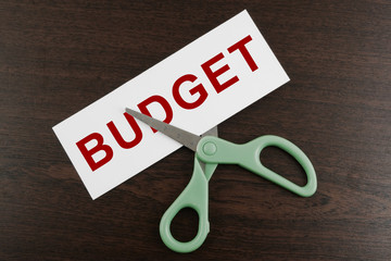 Budget cut business concept, scissors cutting paper with word budget