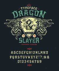 Font Dragon Lord. Pop vintage letters, numbers © magicpics1806