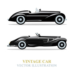 Vintage car. Retro cabriolet realistic and flat vector illustrations collection.  Different colors old style car graphic. Part of set.