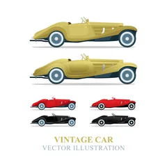 Papier Peint photo autocollant Course de voitures Vintage car. Retro cabriolet realistic and flat vector illustrations collection.  Different colors old style car graphic. Part of set.