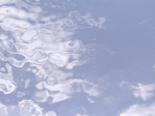 dribble wavy metal surface with a refracted reflection of the sky and clouds. 3d render backgound template