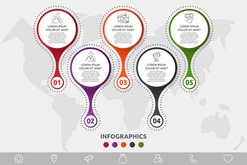 Vector 3D template circle infographics. Business concept with 5 options and parts. Five steps for graph, diagrams, slideshow