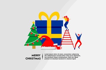 merry christmas tiny people flat design vector illustration can use for landing page, web, mobile, app, banner, poster, flyer
