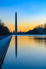 Washington Monument and Sunrise Reflection on a Late Autumn Morning