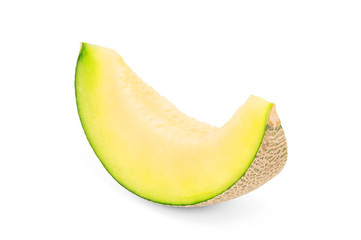 Japanese melon cut slice isolated on white background with clipping path