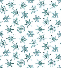 Watercolor illustration of freezing Christmas snowflakes pattern