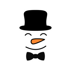 Cute snowman face with hat - vector. Snowman gentleman. Snowman head. Vector illustration isolated.