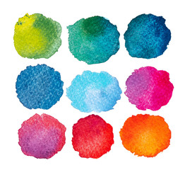 Paint a circle of watercolor for the text message background. Colorful splashing in the paper. It is wet texture from brushes. Picture for creative wallpaper or design art work.