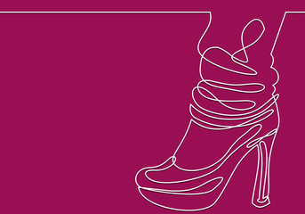 Woman's leg and high heel shoes-continuous line drawing
