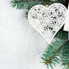 Christmas toy heart on a white background, Christmas background, minimalism