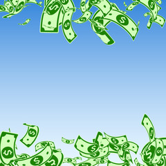 American dollar notes falling. Messy USD bills on 