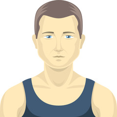 Sports Man male character avatar, vector portrait. Sport type body shape and clothes with glasses. Casual fashion style.