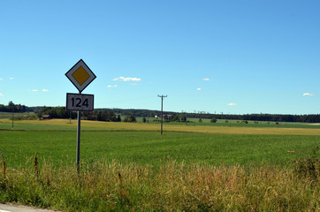 A typical Norwegian road in the countryside.  Ostfold Region, Norway