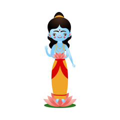 Indian hindu goddess with lotus flower near feet vector illustration