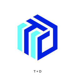 letter T and d with hexagon style for icon or logo design concept ready to use