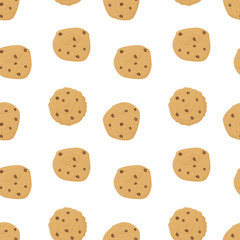 Chocolate chip cookie seamless pattern. Vector.