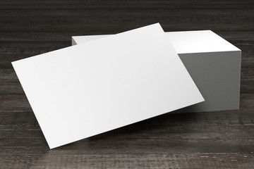 Businesscard (55x85mm) mockup, wooden background - 3D rendering