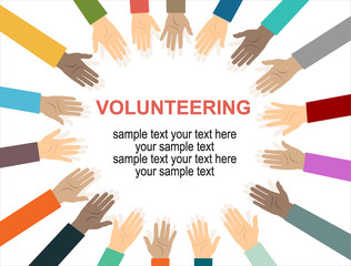 Hands with hearts. Raised hands volunteering vector concept