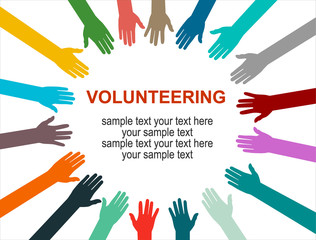 Hands with hearts. Raised hands volunteering vector concept