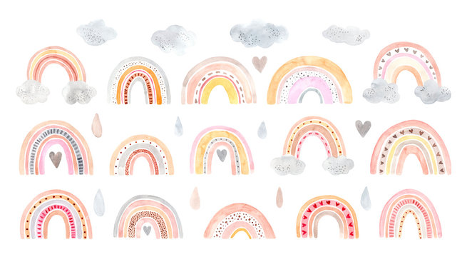 Watercolor hand painted cute rainbow. Illustration isolated on white background.