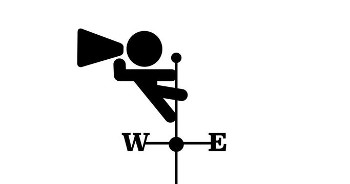 Weather vane man screaming megaphone. Wind vane, weathervane symbol of information.