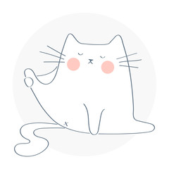 Funny cute cat trying to licking its butt. Hand drawn isolated vector illustration on white background.