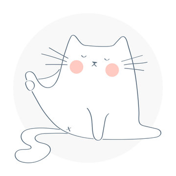 Funny Cute Cat Trying To Licking Its Butt. Hand Drawn Isolated Vector Illustration On White Background.